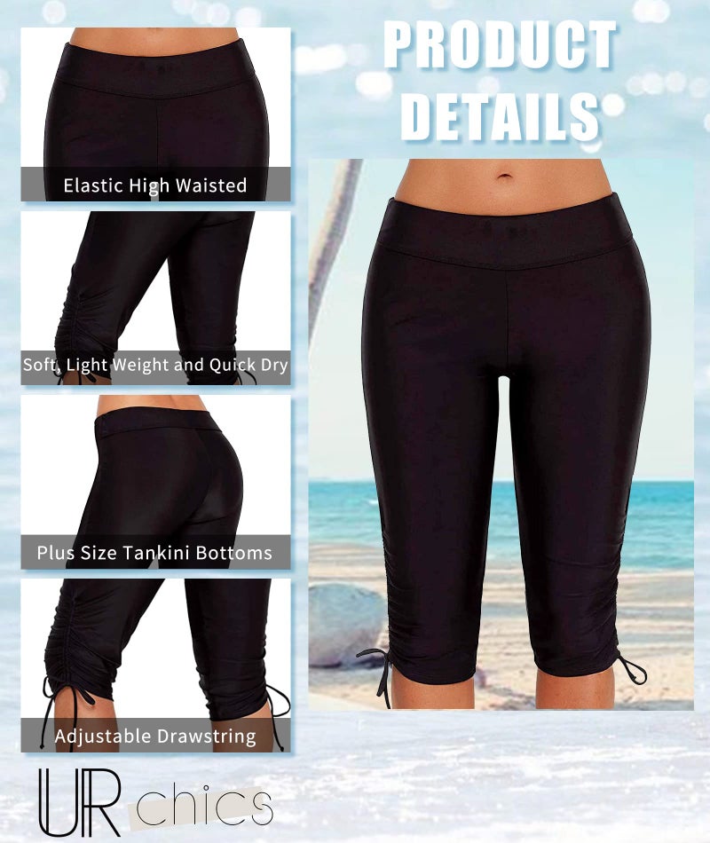 Urchics Womens Plus Size Rash Guard Capris Long Swim Shorts Tankini Bottom Sporty M - Image 3